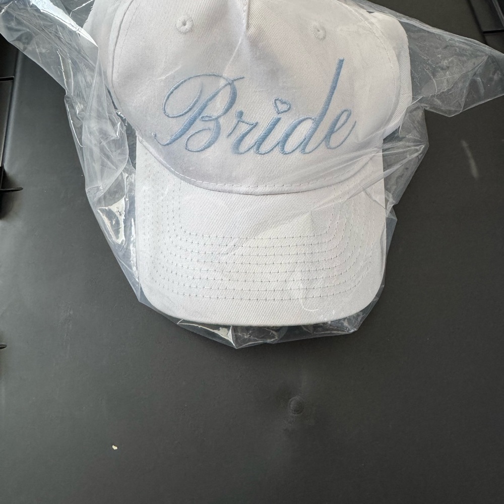 White Bride Cap with Blue Embroidery